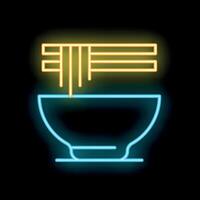 Neon sign of chopsticks picking up noodles from bowl vector