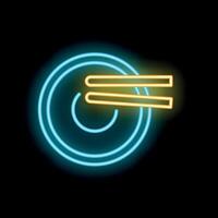 Neon sign representing sushi plate with chopsticks on black background vector