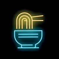 Neon sign showing bowl of noodles with chopsticks picking up noodles vector