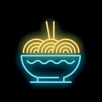 Neon sign of noodles in bowl with chopsticks vector