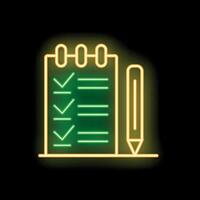 Neon style icon checklist and pencil representing completing tasks vector