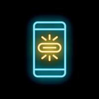 Neon smartphone showing flashlight application icon on screen vector