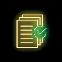 Glowing neon icon representing approved documents vector