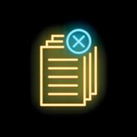Neon icon of documents with cross sign representing rejected application vector