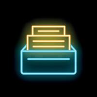 Neon icon of archive with documents, files, or paperwork vector