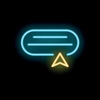Neon sign of cursor pointing at text cloud on black background vector