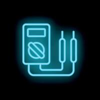 Neon icon of digital multimeter with probes showing voltage vector