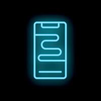 Neon blue icon of a smartphone displaying a mobile game interface vector