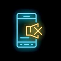 Neon smartphone showing muted speaker icon on black background vector