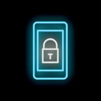 Neon smartphone displaying security padlock icon vector
