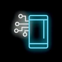 Neon icon style smartphone connecting to digital network vector