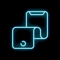 Neon icon of two smartphones with overlapping screens showing synchronization process vector