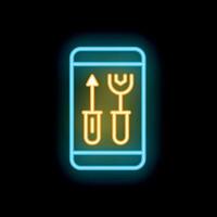 Neon icon of smartphone displaying gardening tools for mobile app vector