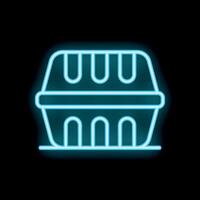 Blue neon styrofoam food container glowing on black background vector