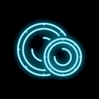 Glowing neon sign depicting two plates on a black background vector