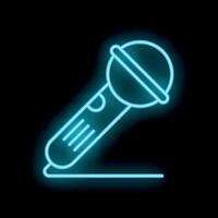 Neon microphone icon glowing on dark background vector