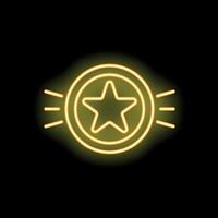 Neon sign showing a glowing star in a circle on black background vector