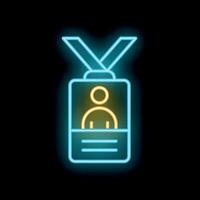 Glowing neon line identification badge icon isolated on black background. illustration vector