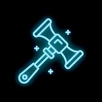 Neon sign representing double sided hand air pump inflating object with blue glowing on black background vector