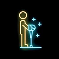 Neon sign of person using crutches after injury vector