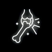 Neon style icon of broken bone sticking out of skin vector