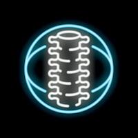 Neon sign representing spine inside a circle on black background vector