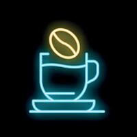 Neon sign of coffee cup with coffee bean on black background vector