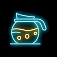 Glowing neon line icon representing a coffee pot, isolated on a black background vector