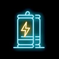 Neon sign showing energy drinks with lightning bolt on black background vector