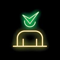 Neon icon of person with check mark symbolizing validation vector