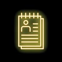 Neon icon of notepad showing personal profile for job application vector