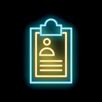Neon icon of clipboard showing curriculum vitae document for job application vector