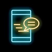 Neon smartphone showing online messaging app with chat bubble vector