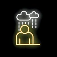 Neon icon of a person standing under rain clouds representing sadness vector