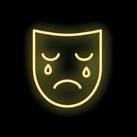 Neon icon of a sad theater mask crying on black background vector