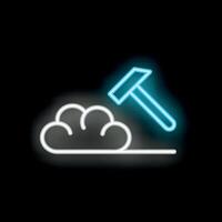 Neon icon of hammer breaking cloud computing system vector
