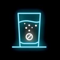 Neon blue effervescent tablet dissolving in glass of water icon vector