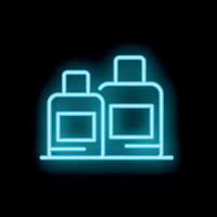 Neon sign of cosmetic bottles displayed on shelf vector
