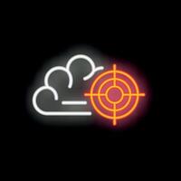 Neon sign depicting cloud computing being targeted in crosshairs vector