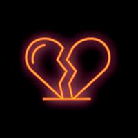Neon sign showing broken heart on black background vector