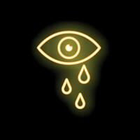 Neon eye crying with tears dropping down illustration vector