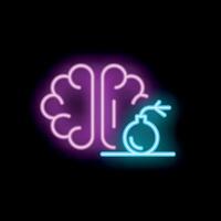 Neon brain generating explosive idea with bomb symbol vector
