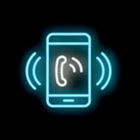 Neon smartphone receiving a call icon glowing on dark background vector