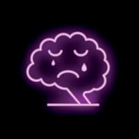 Neon style icon showing brain experiencing sadness and depression vector