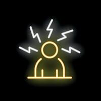 Neon sign of a person having a headache with lightning bolts around their head vector