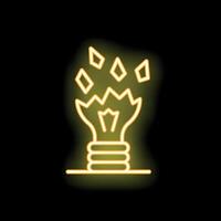Neon yellow light bulb exploding with glass shards flying vector