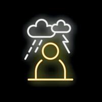 Neon icon of a person experiencing mental pressure with storm clouds and lightning vector