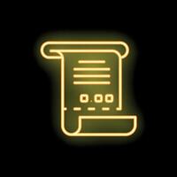 Neon yellow glowing paper receipt icon showing purchase sum on black background vector