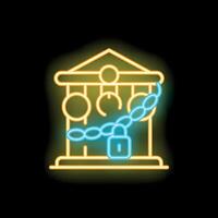 Neon government building with padlock and chain symbolizing lockdown vector