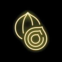 Glowing neon icon of onion bulb with slice on black background vector